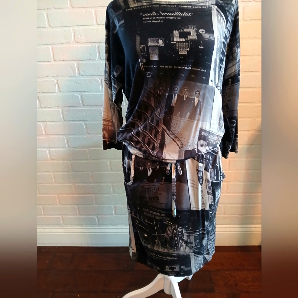 One of a Kind Jersey Dress with Time Square Print